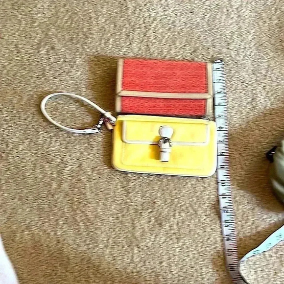 Coach Yellow & White Wristlet and Red Coach Like Wallet With Beige Leather Trim - Picture 1 of 12